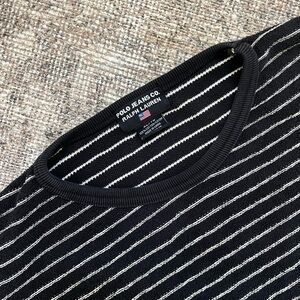 Polo Ralph Lauren 100% Cotton Black and White Striped Crewneck Sweater XL